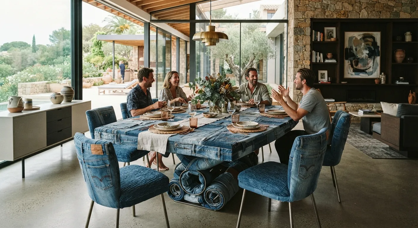 The Jinner Table and Jairs set for lunch in a stone-walled dining room